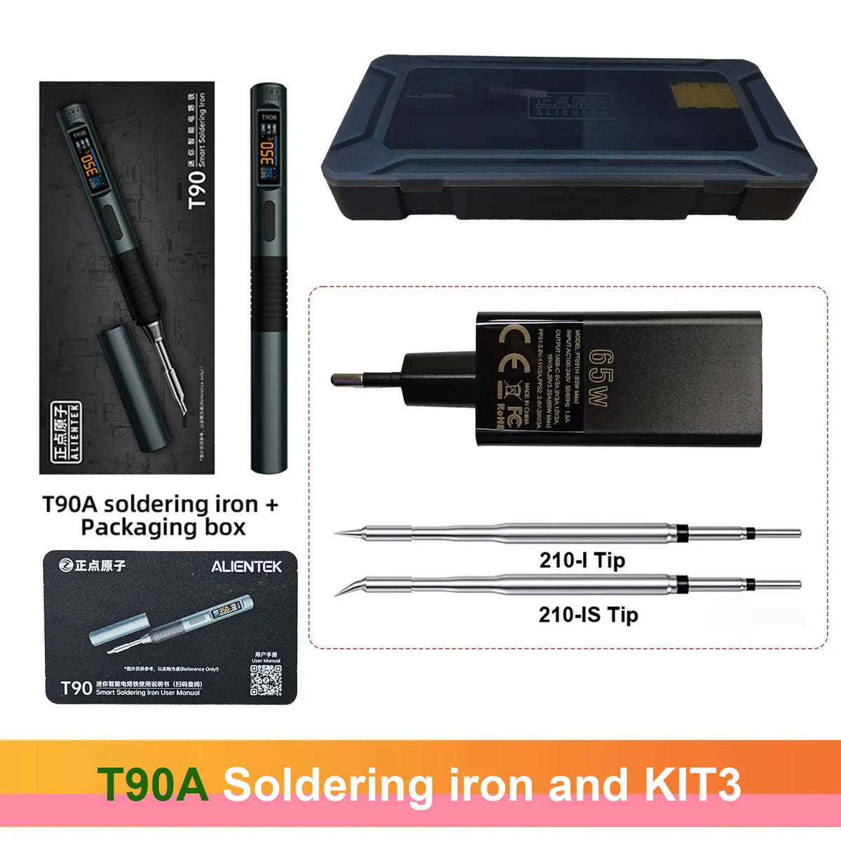 ALIENTEK T90 Soldering Iron PD3.1 140W Adjustable Temperature 80-450℃ Precision Welding Solder Kit T245 T210 Welding Tool