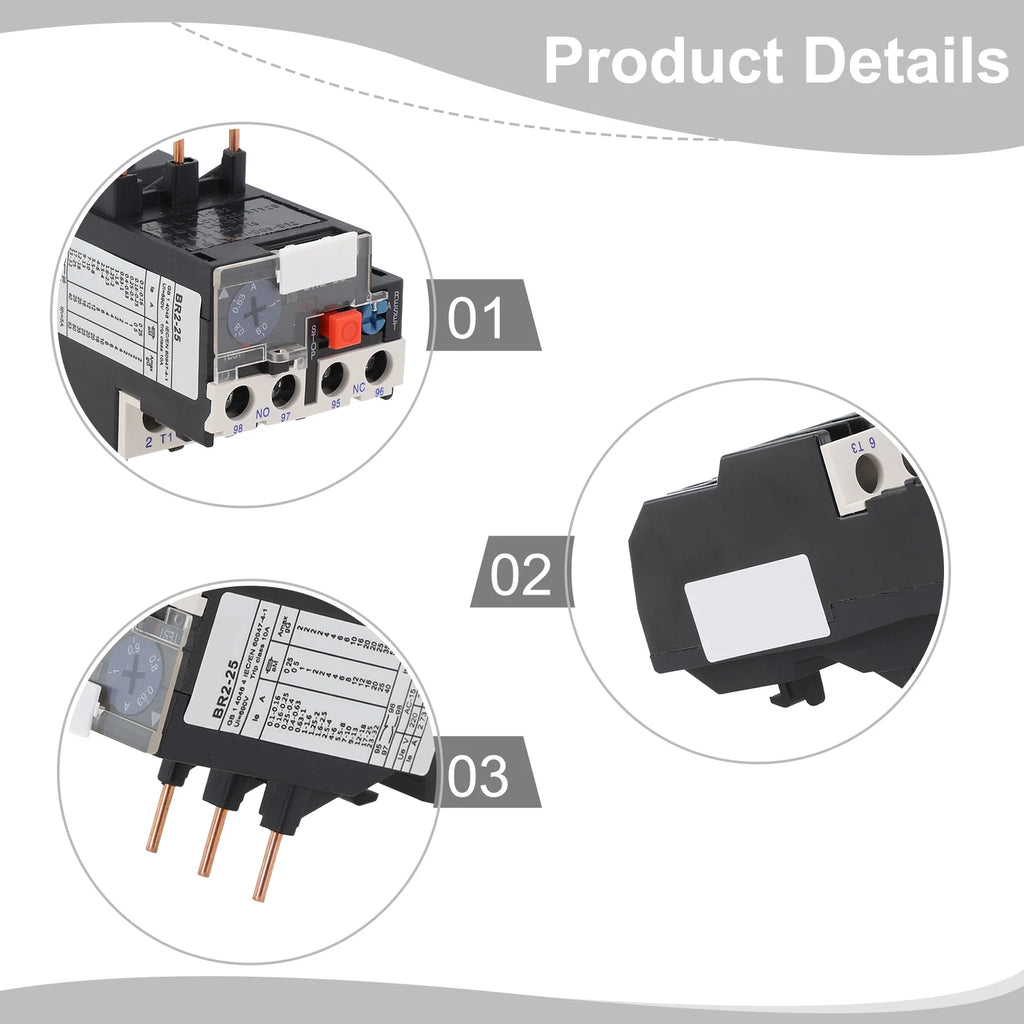 Thermal Overload Motor Relay 3 Phase AC 50Hz/60Hz FR NR2-25 IP20 Plug-in With Indicator Light For CJX2 Series Contactors