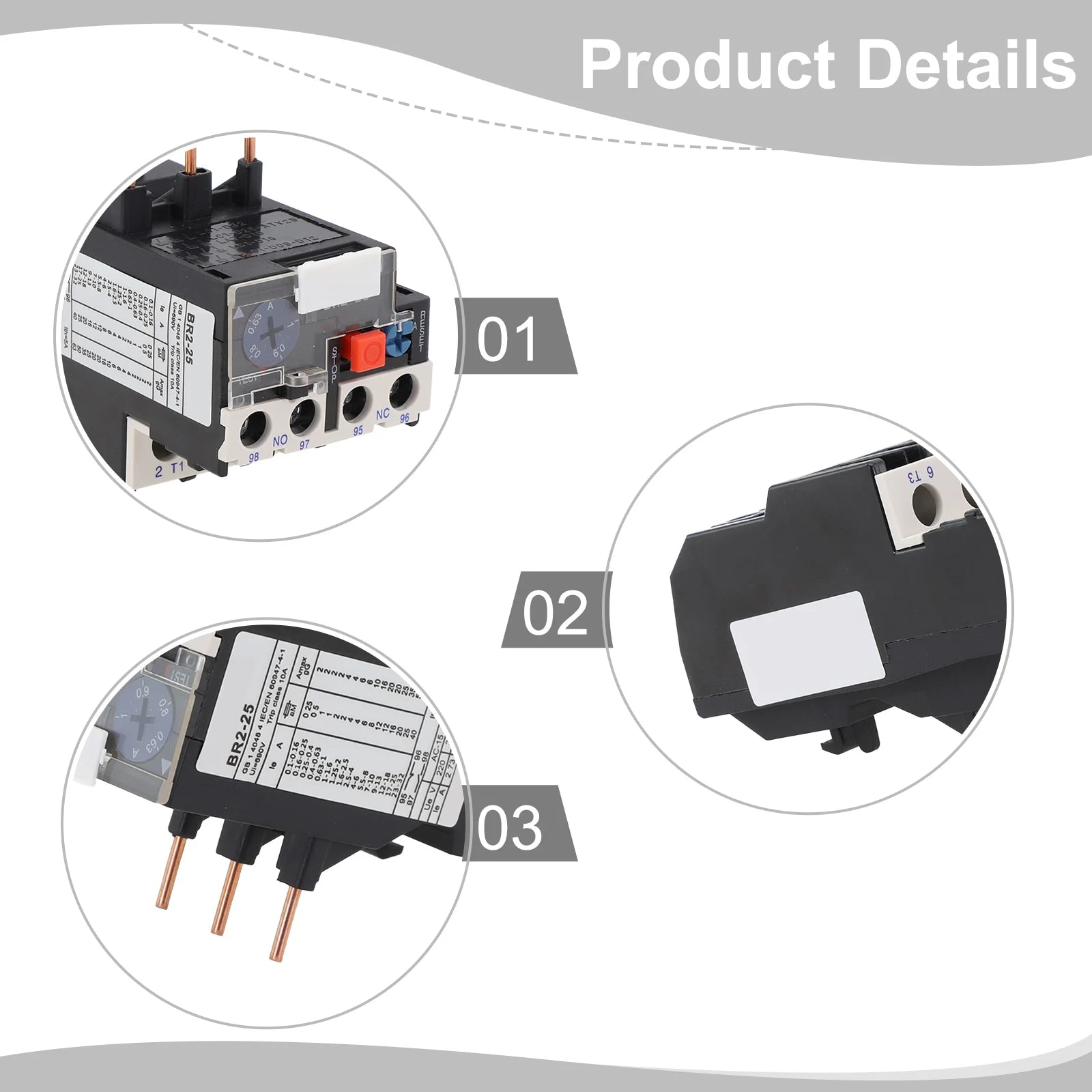 Thermal Overload Motor Relay 3 Phase AC 50Hz/60Hz FR NR2-25 IP20 Plug-in With Indicator Light For CJX2 Series Contactors