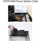 5pcs 4 Pin Molex To 2×15 Pin SATA Power Y-Cable Adapter For IDE 8 Inches