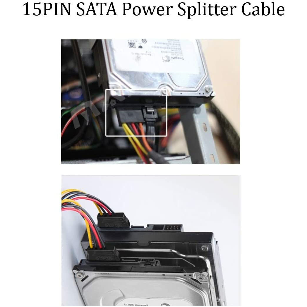 5pcs 4 Pin Molex To 2×15 Pin SATA Power Y-Cable Adapter For IDE 8 Inches