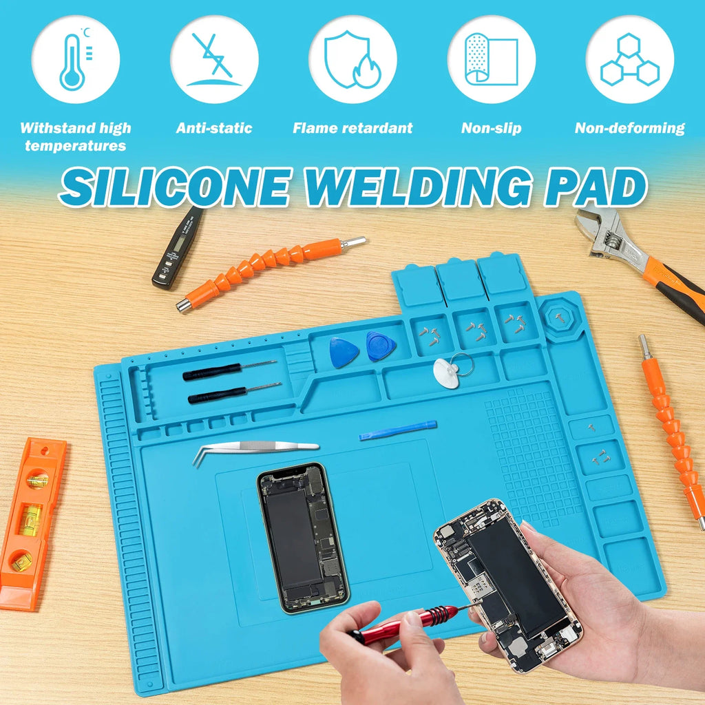 45x30cm Silicone Soldering Mat Heat Resistant Large Anti Static Magnetic Electronic Repair Work Mat Cell Phone Laptop Repair Pad