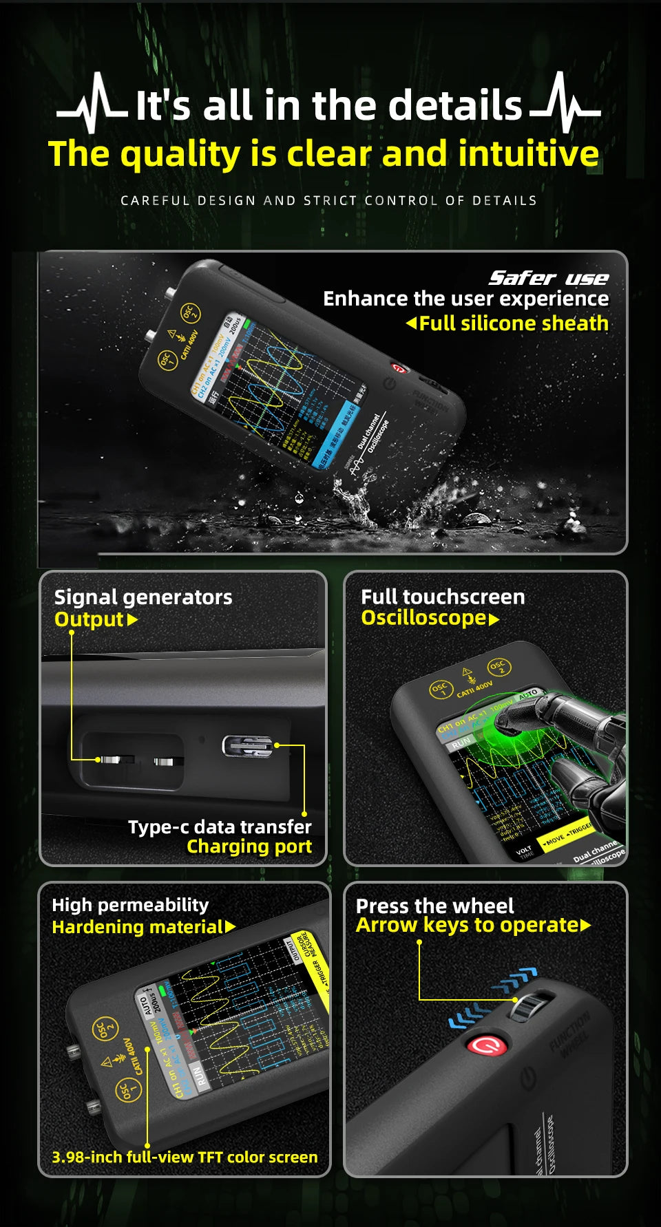 BSIDE New Touch Screen Digital Oscilloscope+Signal Generator Dual Channel 50MHz Automatic Osciloscópio Tools Graphic Tester