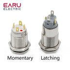 12mm Flat High Head Waterproof Metal Push Button Switch LED Light Momentary Latching Car Engine Computer PC Power Switch 3-380V