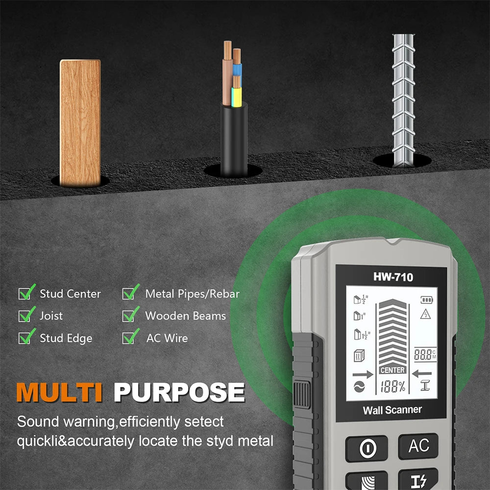 6 in 1 Wall Metal Detector Depth Wall Stud Finder Metal Wood Studs AC Voltage Live Wire Detect Wall Scanner Electric Box Finder