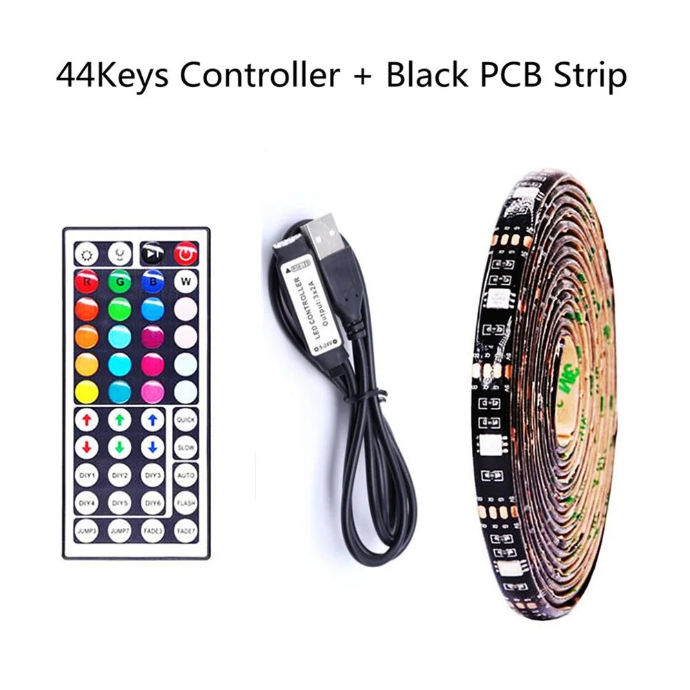 5V USB RGB LED Strip Light Remote Control 5050 30LED/m 5m 10m Lights Tape TV Backlights Home Decoration 0.5/1/2/3m Black PCB