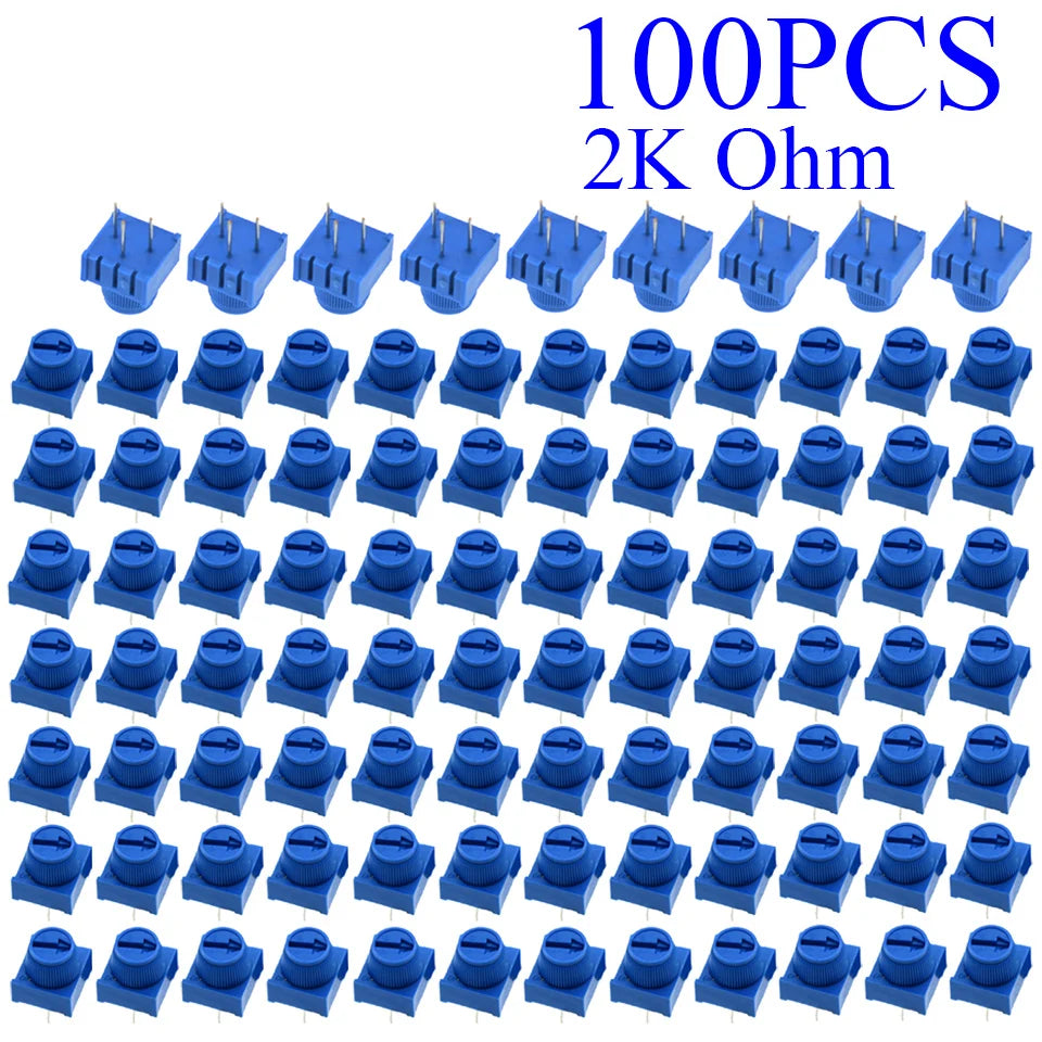 5-100pcs 3386P-1-103 1k 2k 5k 10k 20k  0.5W, 1/2W PC Pins Through Hole Trimmer Potentiometer Cermet 1 Turn Top Adjustment