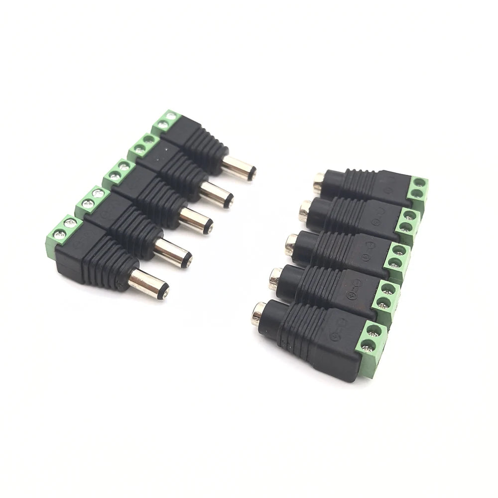 DC 12V Male Female Connectors 2.1*5.5mm Power Plug Adapter Jacks Sockets Connector For Signal Color LED Strip CCTV Camera