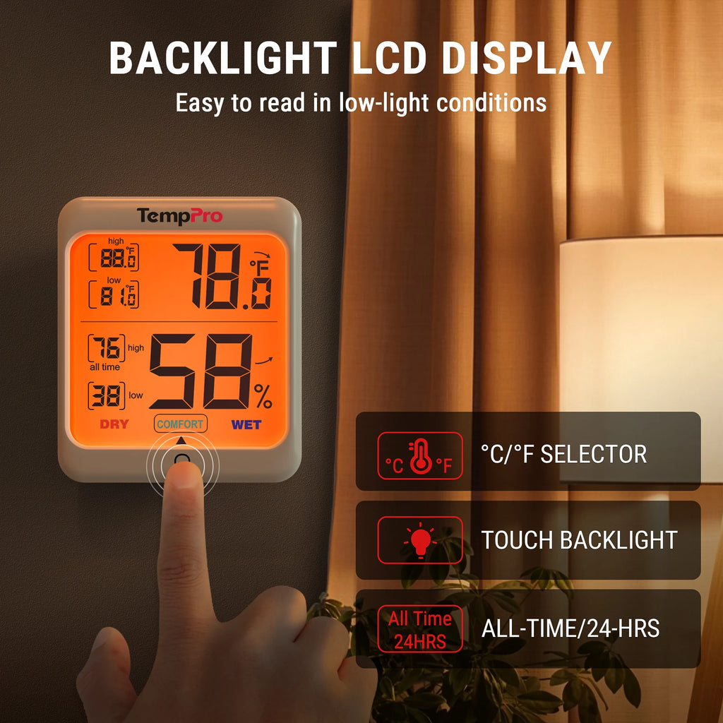 TempPro TP-53 Digital Indoor Home Thermometer Hygrometer Temperature Humidity Sensor Backlight Weather Station For Room