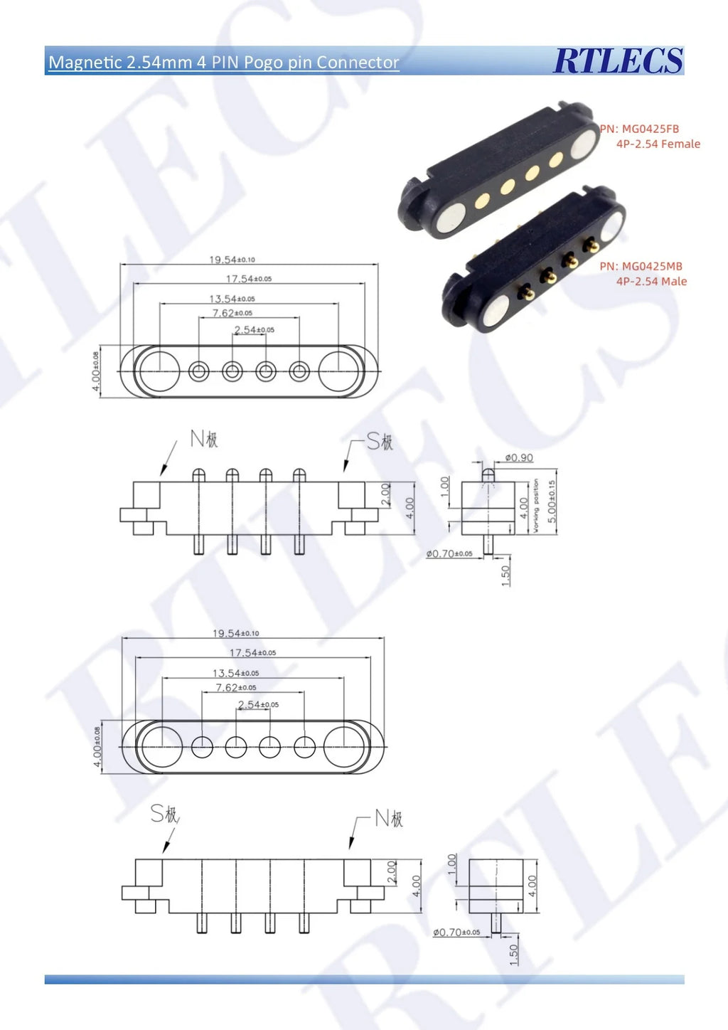 Smart Wristband Male Female Wire 2 3 4 5 Pole USB Type-C DC Charger Connector 2A DC Smart Watch Magnetic Pogo Pin Universal