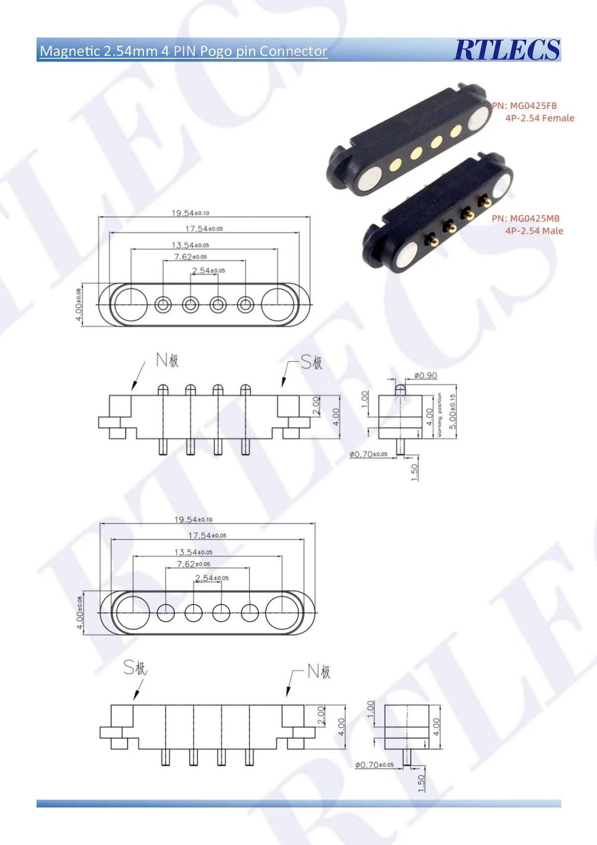 Smart Wristband Male Female Wire 2 3 4 5 Pole USB Type-C DC Charger Connector 2A DC Smart Watch Magnetic Pogo Pin Universal