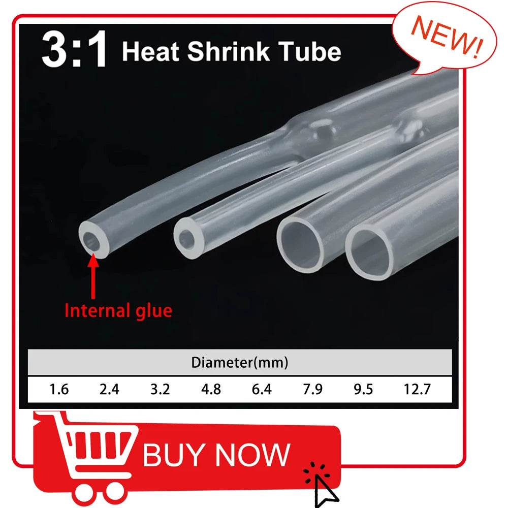 5M 4:1 Heat Shrink Tube With Glue Thermoretractile  Shrinkable Tubing Dual Wall 4 6 8 12 16 18 20mm
