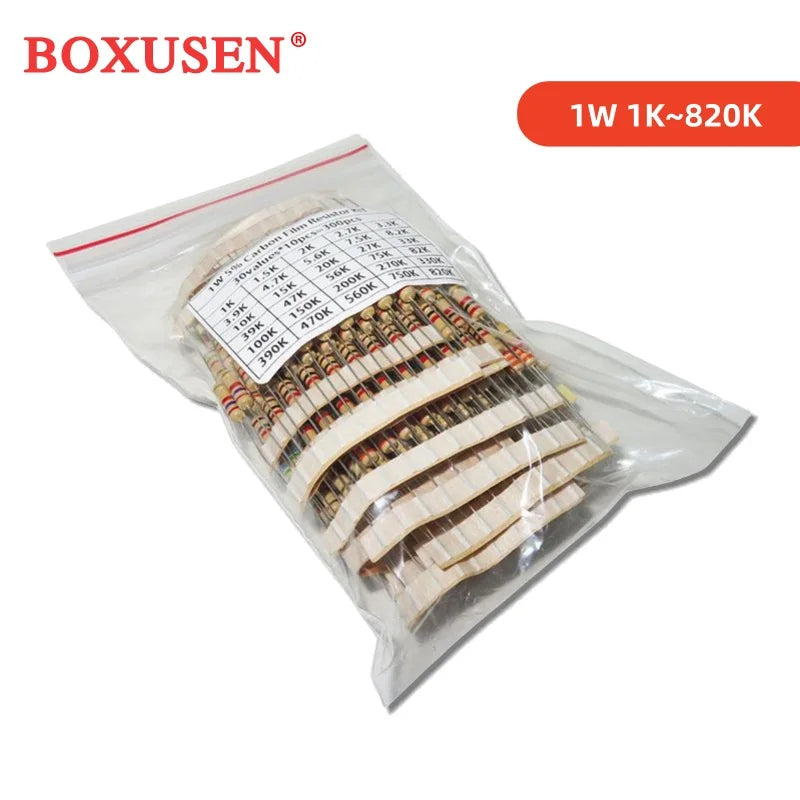 300PCS 150PCS 1W 2W 3W 5W 5% Resistor Kit 30values X 10PCS Carbon Film Resistance 0.1-750 ohm Set 1k-820K 30values X 5PCS