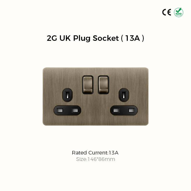 Avoir Bronze Brushed Toggle Switch 1-4 Gang 2 Way Metal Lever Wall Light Switches Standard Plug Adapter Electric Socket With Usb
