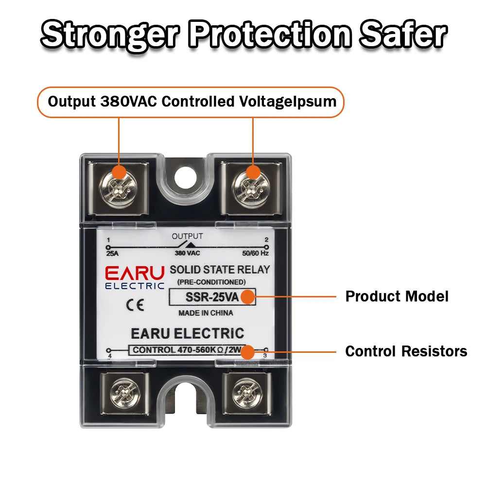 EARU SSR-10VA 25VA 40VA Solid State Relay Voltage Regulator SSR 10A-150A AC 380V Output Potentiometer PID Temperature Controller