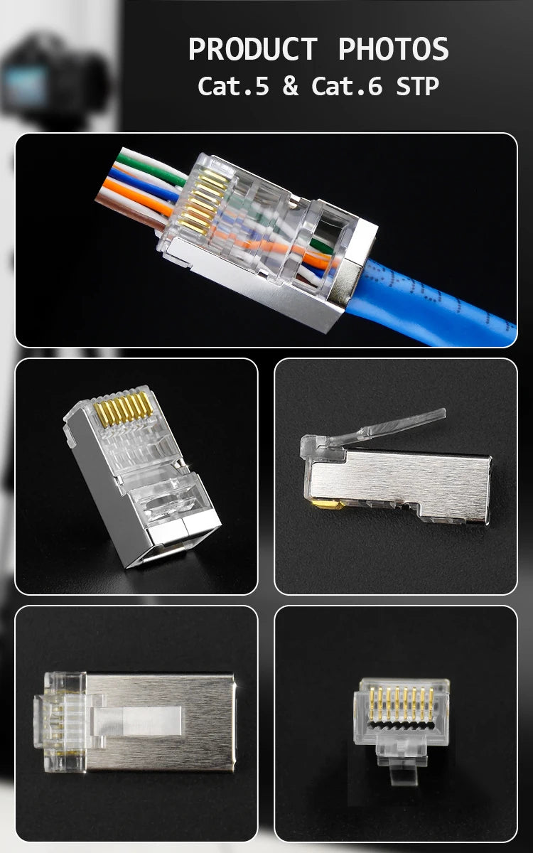 Linkwylan Cat7 Cat6 Cat5e UTP STP Pass Through Plug Network RJ45 Modular Connector 1.1/1.3/1.5mm Holes For Solid Stranded Cables