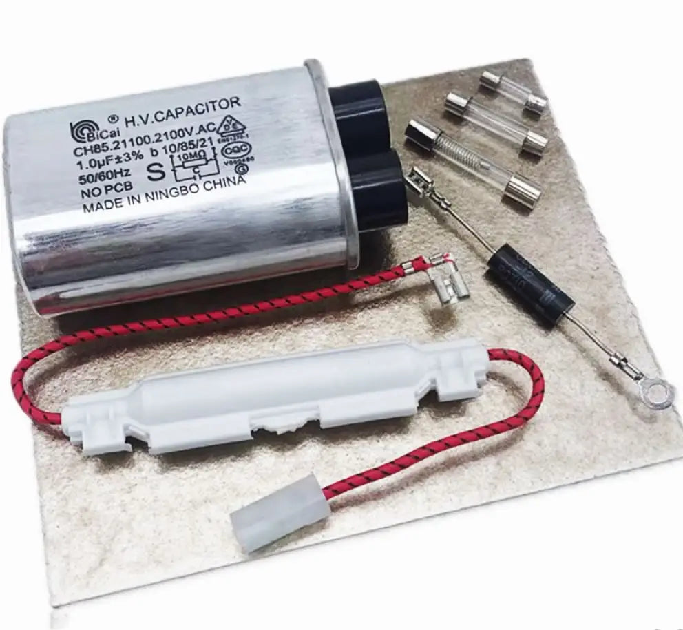 Microwave Oven Capacitor Accessories: High-Voltage Capacitor + Power Fuse + Diode + High-Voltage Fuse + Mica Sheet 7-Piece Set