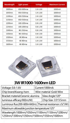 1W 3W High Power 3535 LED Chip IR 1000nm 1050nm1200nm1300nm 1500nm 1600nm Infrared FarRed Diode Lamp for DIY Night Vision Camera
