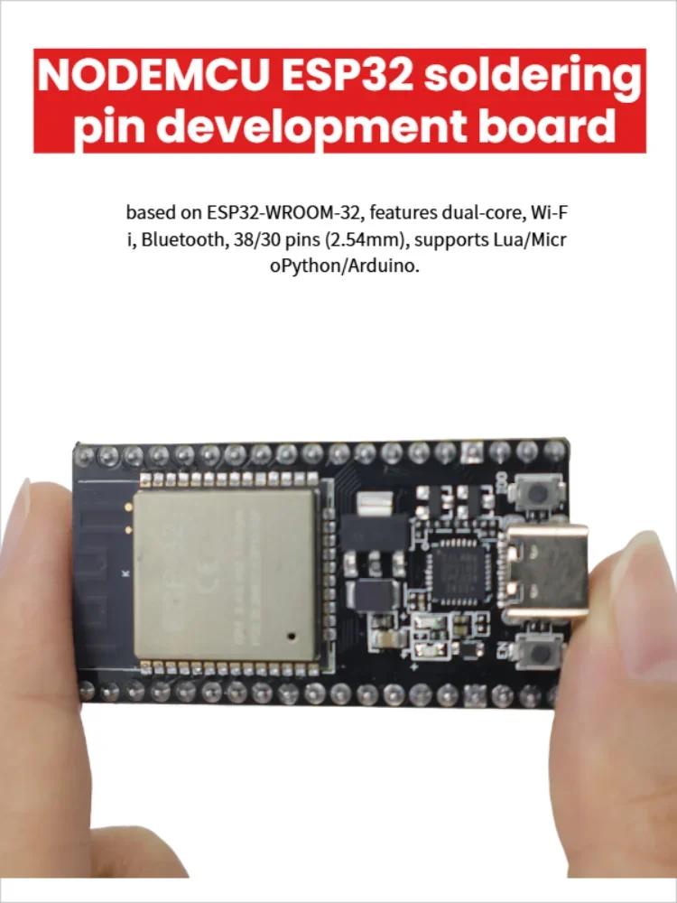 Import ESP32 NODEMCU Soldering Pin Development Board DualCore WiFi+Bluetooth 38Pin 2.54mmCP2102 USB Arduino/MicroPython for IoT