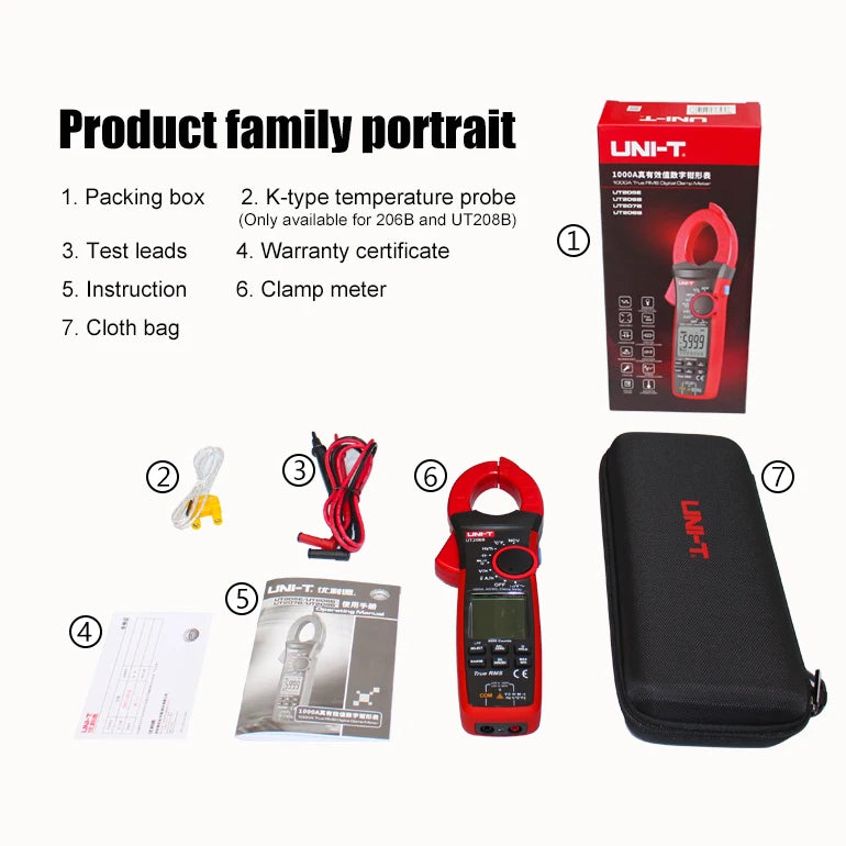 UNI-T 1000A True RMS Digital Clamp Meter 1000V AC DC Voltmeter Pliers Ammeter UT206B UT207B UT208B Inrush Current LPF ACV Test