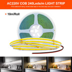 5M 10M 20M 50M/Roll COB Strip AC 220V 240Leds/M IP20 3000K 4000K 6000K Driver Build In Home Decor Flexible Ribbon Rope LED Light