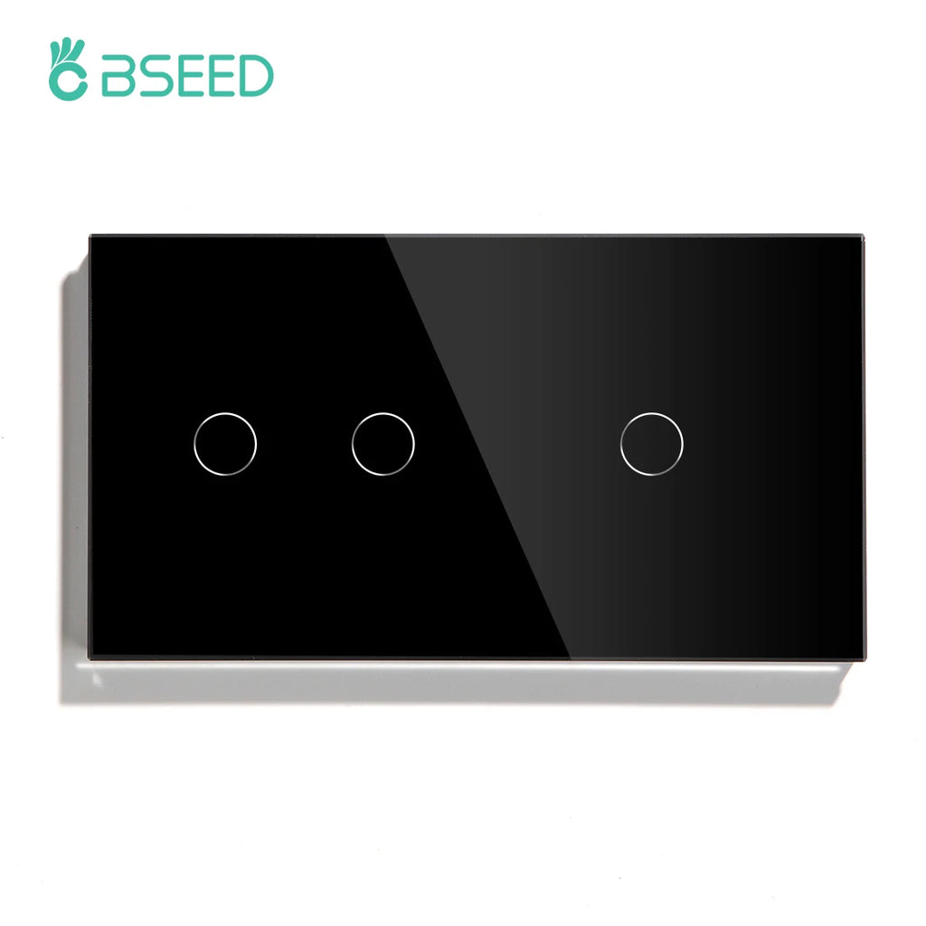 BSEED Touch Switches 1/2/3Gang 1Way Wall Light Switches Blue LED Backlight Glass Sensor Screen Home Switches Black EU Standard