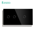 BSEED Touch Switches 1/2/3Gang 1Way Wall Light Switches Blue LED Backlight Glass Sensor Screen Home Switches Black EU Standard