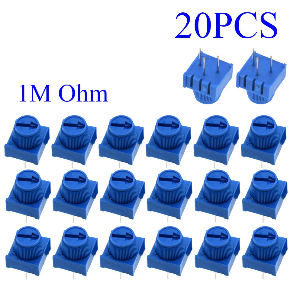 5-100pcs 3386P-1-103 1k 2k 5k 10k 20k  0.5W, 1/2W PC Pins Through Hole Trimmer Potentiometer Cermet 1 Turn Top Adjustment