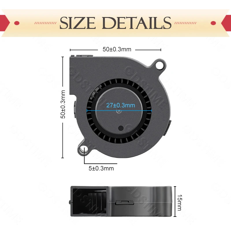 Gdstime DC 5V 12V 24V 50x50x15mm Dual Ball Cooler 2Pin USB Radial Fan 5015 Turbo Blower 5cm 50mm Radiator for 3D Printer Cooling