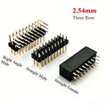 100pcs 2.54mm R/A Three Row Straight 90D Right Angle Gold-Plate Male Female Pin Header Connector 3*2/3/4/5/6/7/8/10/20/25/40Pin