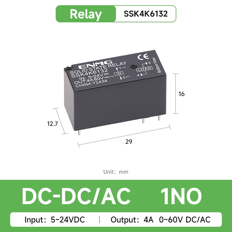 ENMG PCB Mount Solid State Relay, SSK10D6132 Miniature Pin-Type DC Control DC/AC 24V Printed Circuit Board Mount Plug-in Type.