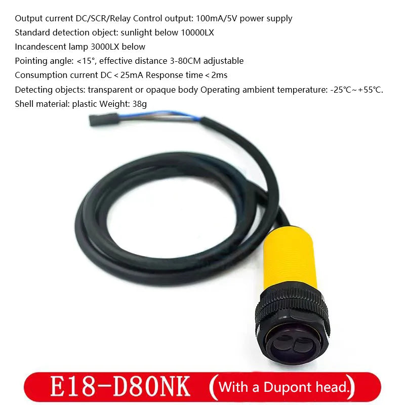 E18-D80NK Infrared Obstacle Avoidance Sensor Proximity Switch Intelligent Vehicle 3-80cm with Dupont Header
