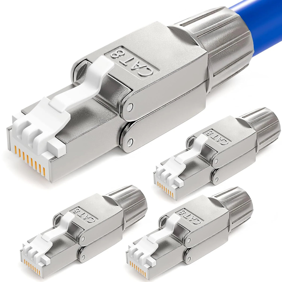 RJ45 Cat8 Cat7 Cat6 Toolless Field Termination Plug, Shielded (STP), Modular RJ45 Male Connector