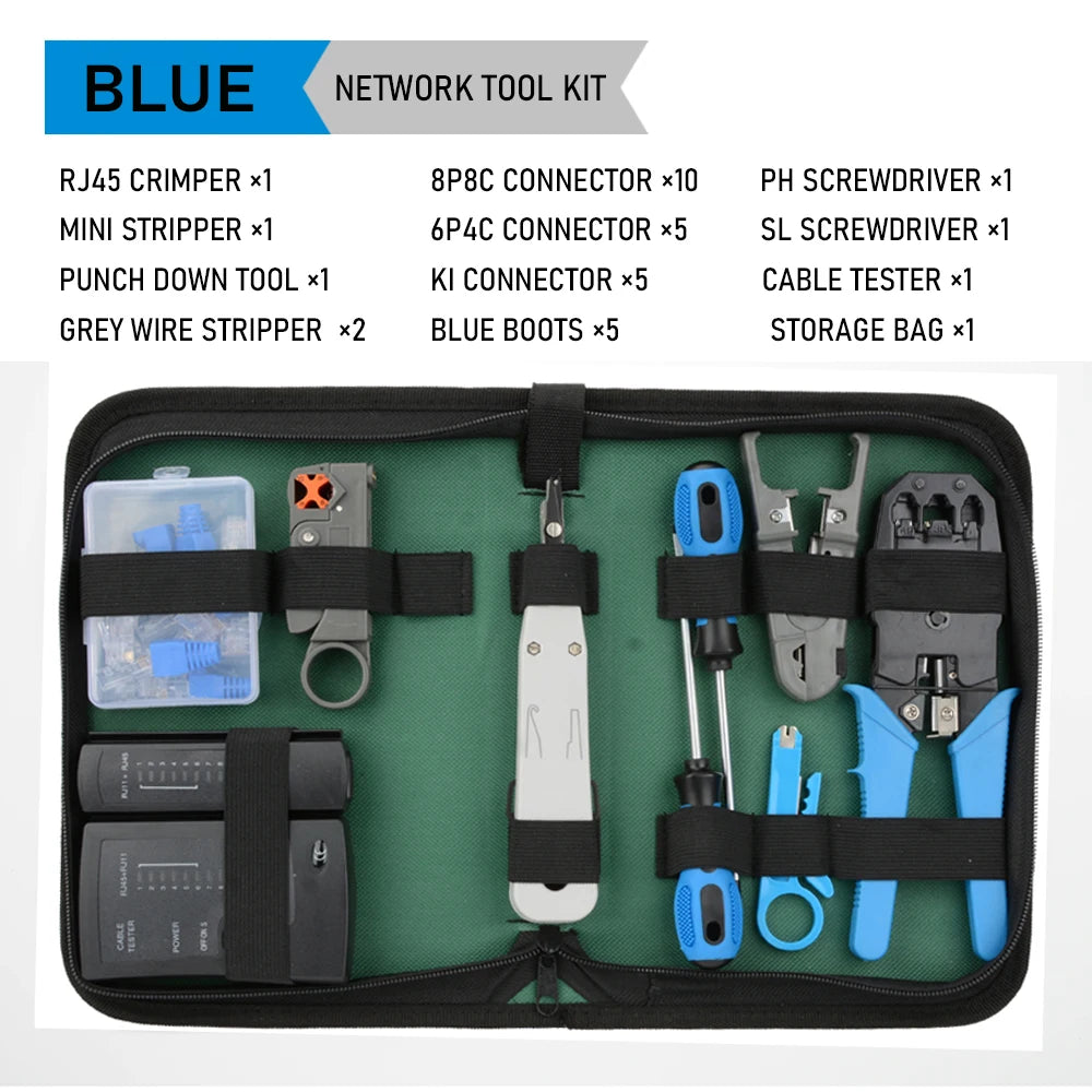RJ45 RJ11 RJ12 Computer Network Repair Tool Kit LAN Cable Tester Wire Cutter Screwdriver Pliers Crimping Maintenance Tool Set