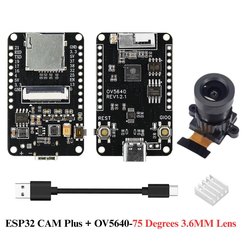 OV5640 ESP32 CAM Camera Module Kit 2.4 GHz WiFi and Bluetooth Develop Board Type C 8MB PSRAM HD 5MP Auto Focus 66 120 160 Degree