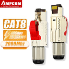 AMPCOM RJ45 Connector, CAT8 STP Tool Free Shielded Modular Plugs CAT7 CAT6A Zinc Alloy Field Termination Plug 40Gbps 2000Mhz