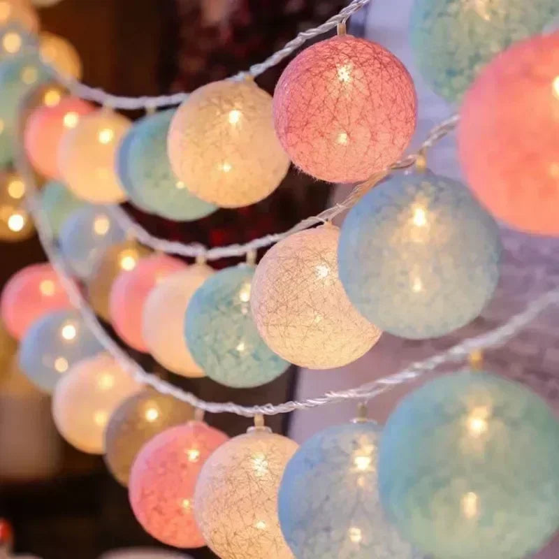 20LED Cotton Balls String Lights Waterproof Fairy Garland Lamp Outdoor Garden Patio Wedding Christmas Home Decoration Soft Warm