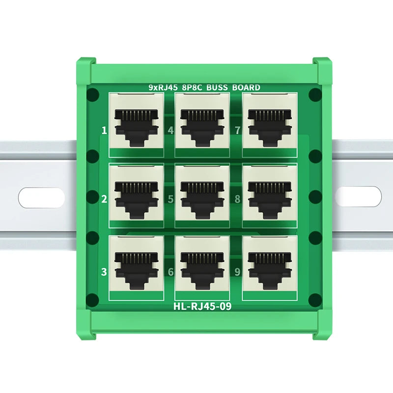 RJ45 8P8C 9-Way Buss Board Interface Module With DIN Rail And Panel Mounting Foot