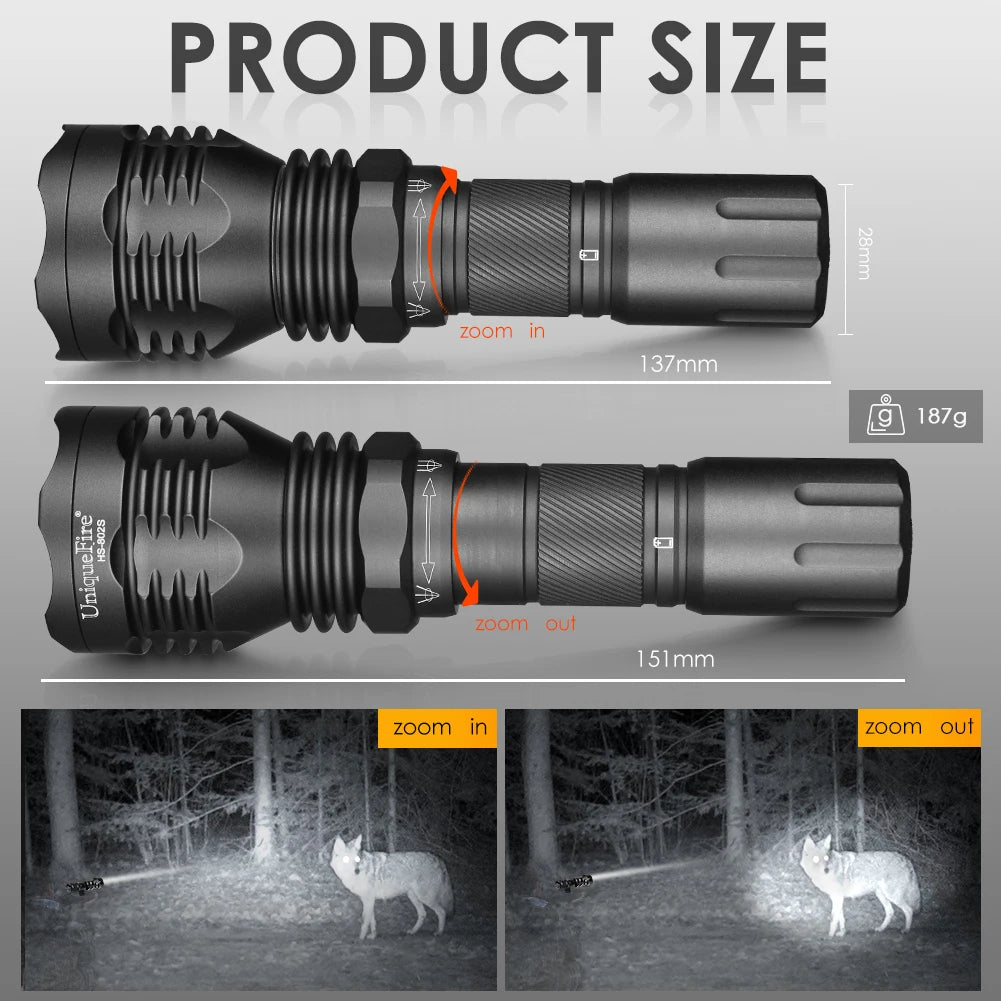 UniqueFire 802S IR850nm IR940nm LED Hunting Flashlight Zoomable Night Vision Torch for Coyote Hog Predator Varmint Hunting