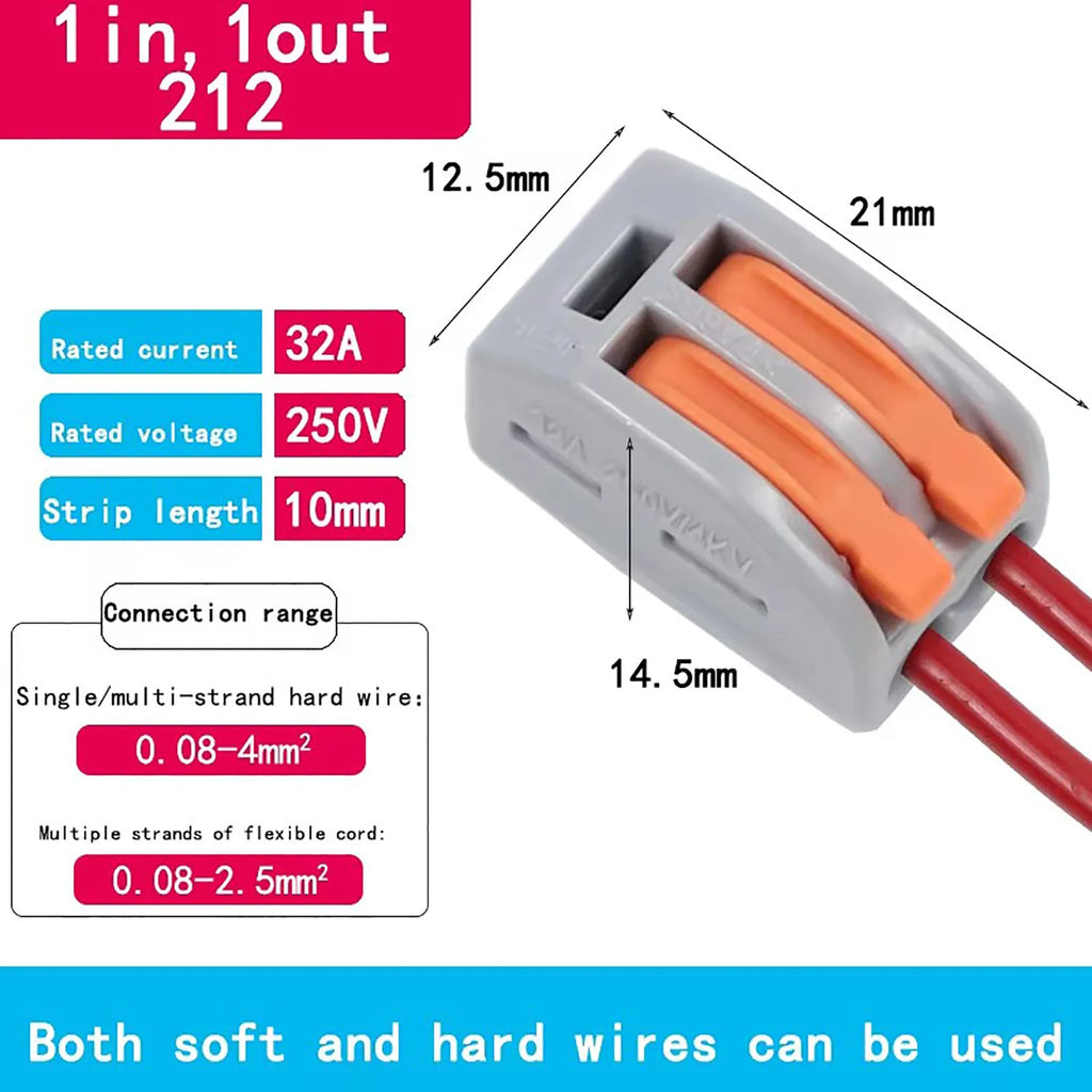 10pcs Quick Terminal Connector 212/213/214/215 Hard And Soft Wire Parallel Connector Connector Press The Wire Terminal PCT