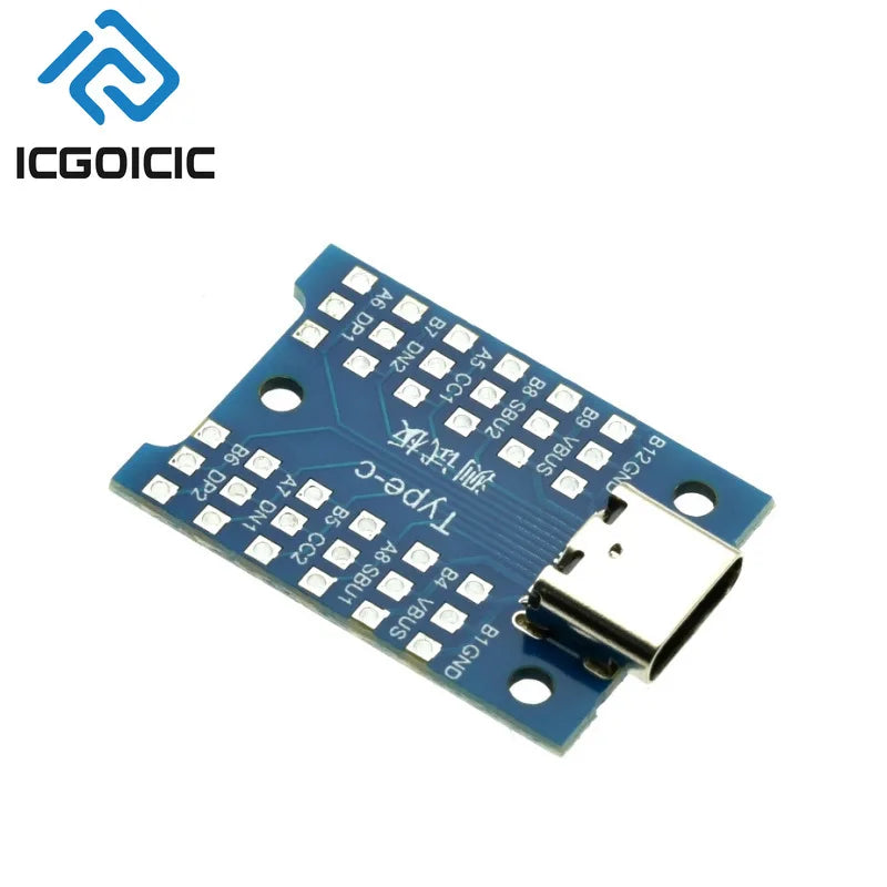 1-50pcs USB Type-C Breakout Board – All Pins Exposed, VBUS GND DP DN CC SBU, for Charging & Data Debugging, DIY Electronics