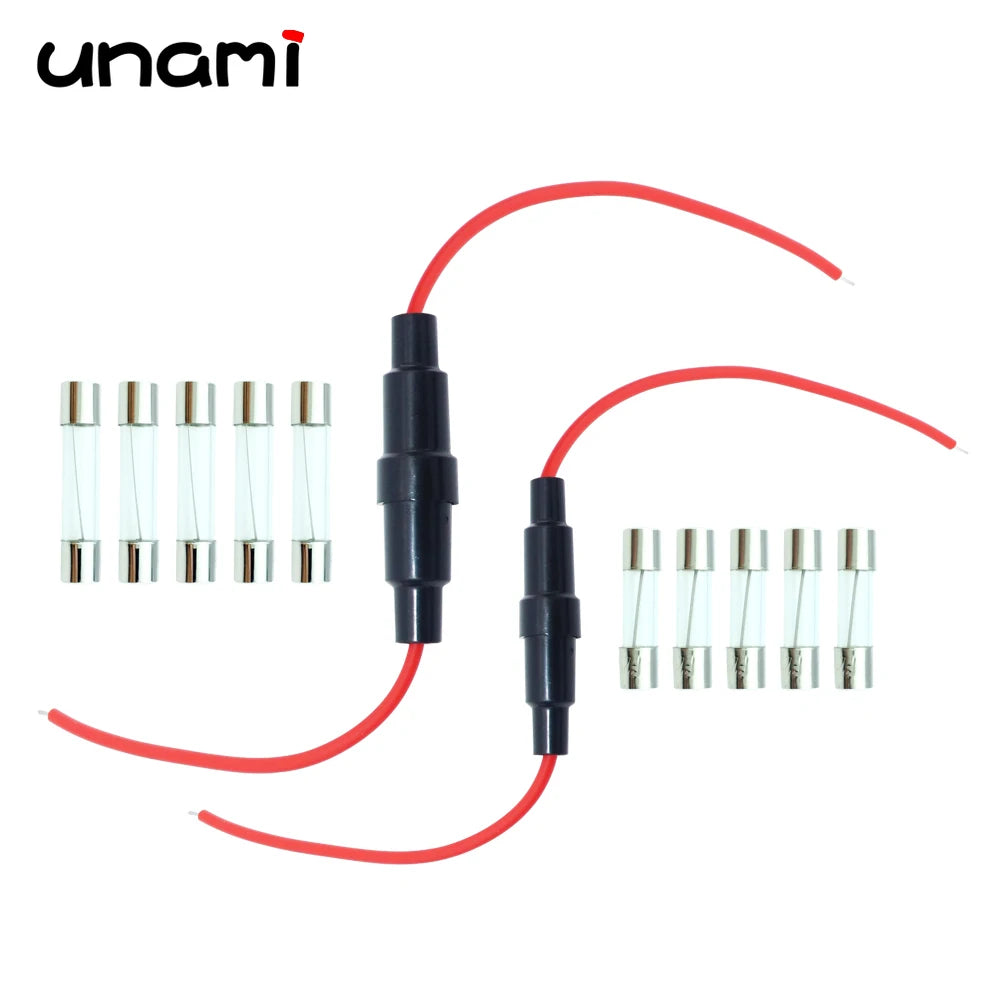 5Pcs 5x20 6x30mm Glass Tube Fuse Holder Screw Type with 22/20AWG Wire Cable 250V Fuse Box
