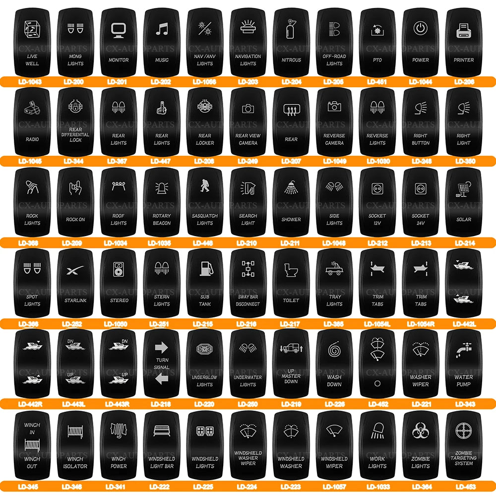 12V 24V Boat Trim Tabs Switch (ON)-OFF-(ON) Momentary Rocker Switch Waterproof Blue Light ON-OFF Toggle Switch With Harness