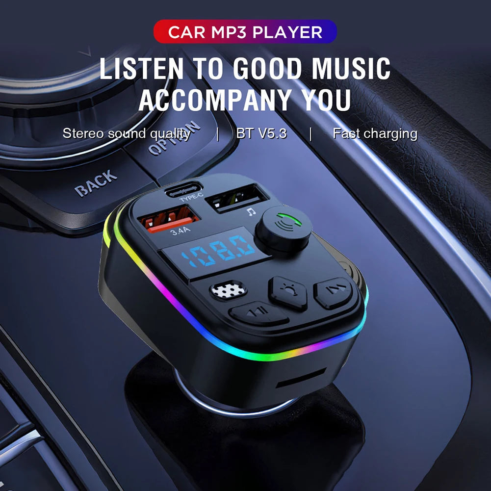 Car MP3 Player Bluetooth Support TF Card U Disk Cell Phone Charger Hands-Free Wireless Car MP3 Player Adapter FM Transmitter