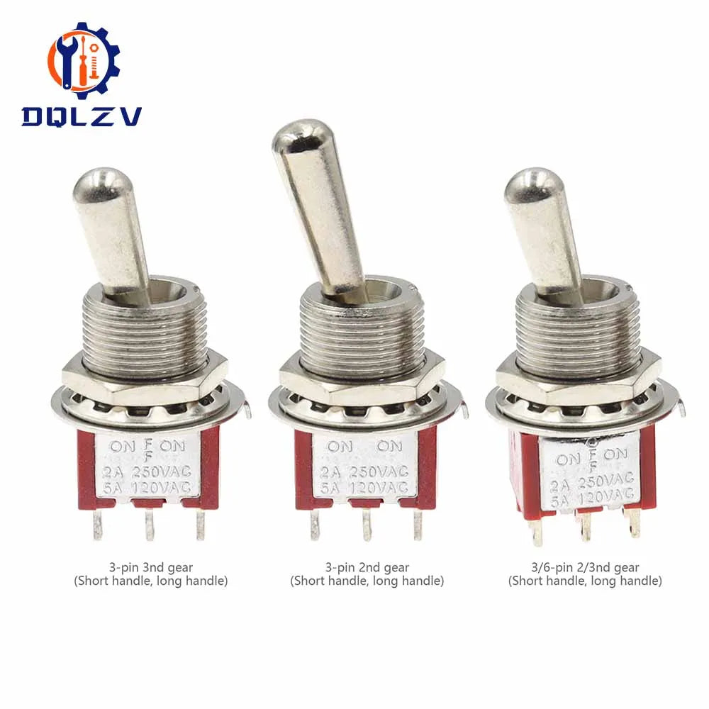 Red Mini 3pin 6pin 6mm 2/3 Position Self-resetting Toggle Switches ON-(ON)DPDT Mini Toggle Switches 6A/125V 3A/250V MTS