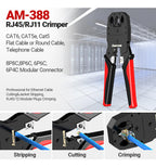 AMPCOM RJ45 Crimper Lan Tester Tool Set Ethernet Cable Stripper Punch Down Tool RJ 45 RJ11 Connectors 12 in 1 Cabling Repair Set