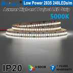 Auxmer Low Power 2835 LED Strip,Mono Color,120LEDs/m 240LEDs/m,CRI＞95/90,3SDCM,Super Bright Flex LED DC12/24V,5m/reel,IP20