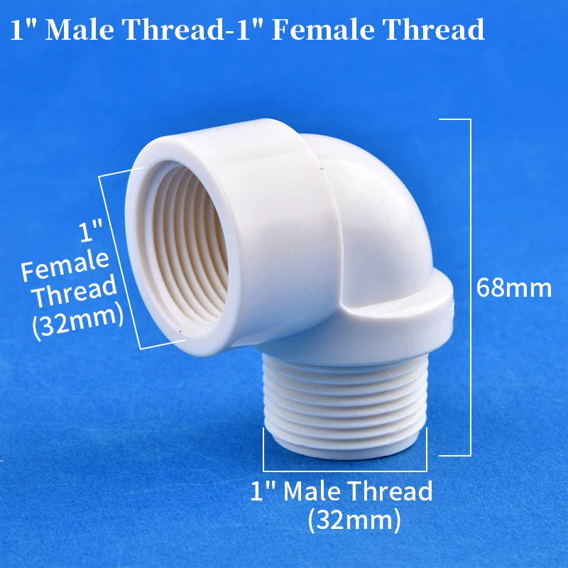 1/2" 3/4" 1" White PVC 90° Elbow Connector Female-Male Thread Garden Irrigation Supply Pipe Joint Aquarium Fish Tank DIY Tools