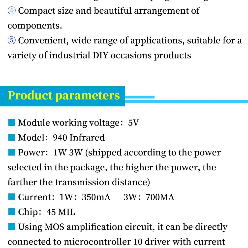 5V High Power Infrared Transmitter Module Remote Control Transmitter Module 940nmLED Smart Remote Control Furniture 1W 3W 45MIL