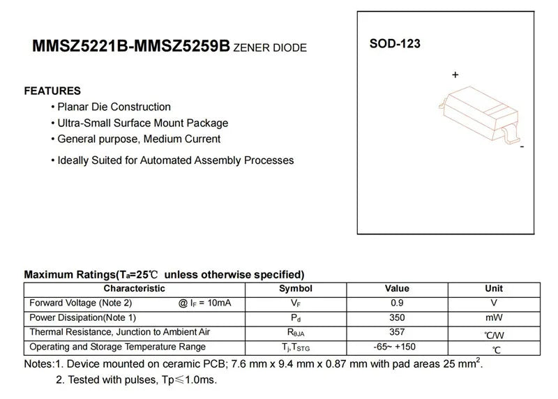 100PCS MMSZ5246B J1 16V MMSZ5248B J3 18V MMSZ5250B J5 20V T1G 350mW 0.35W SOD-123 SMD Zener Diode